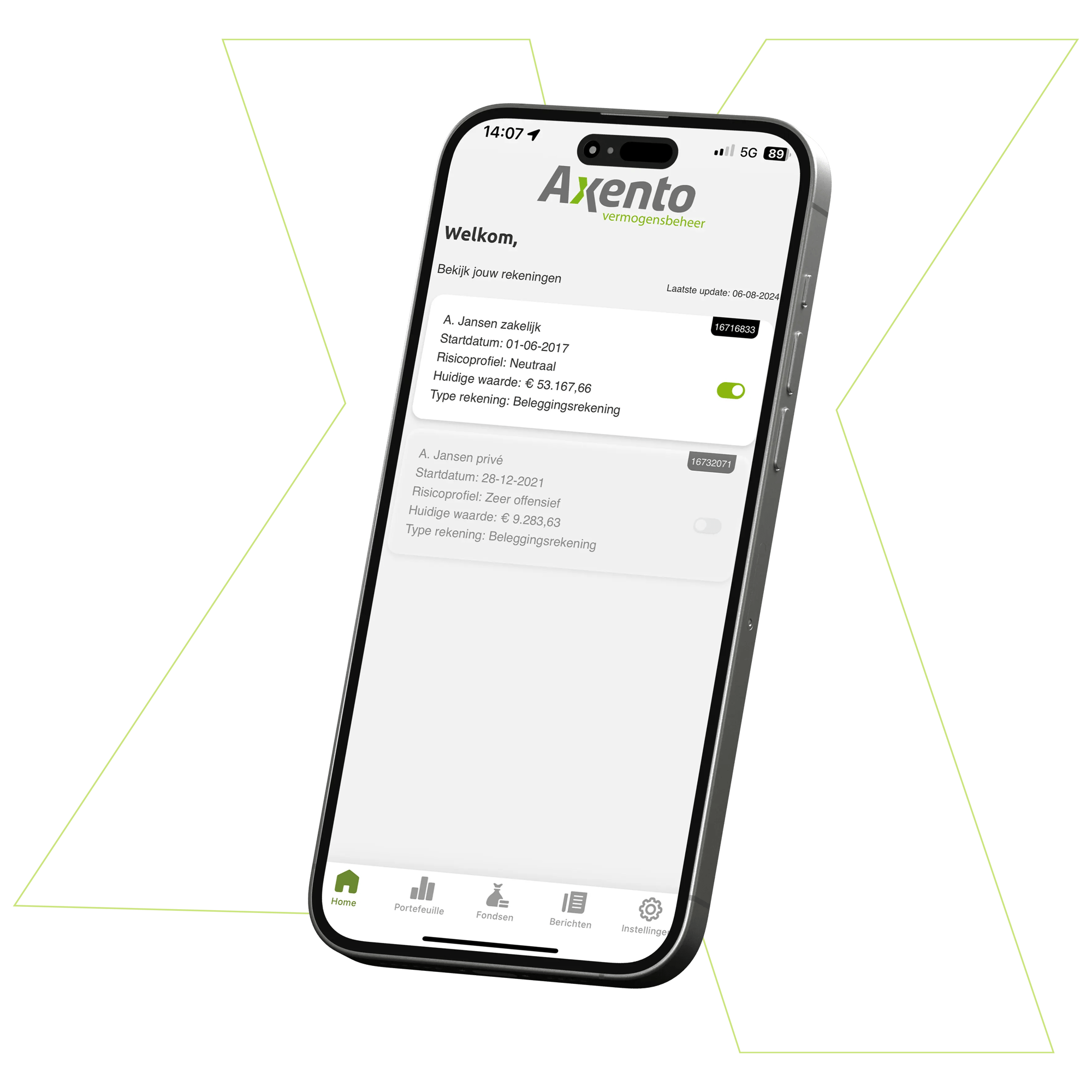 Telefoon met de Axento app